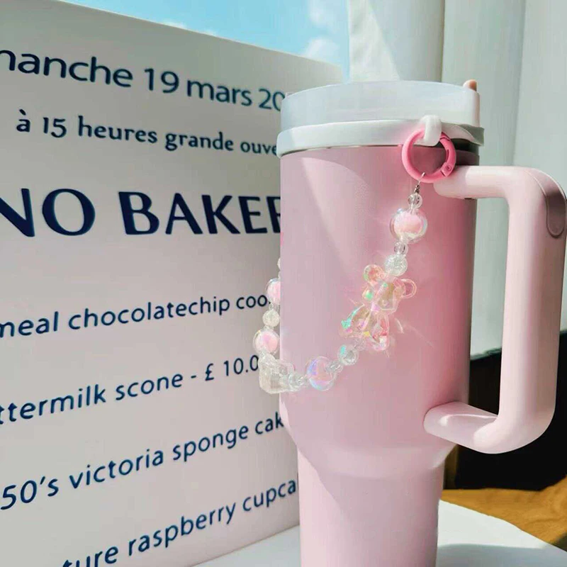 Description Picture 5 of itemCute Water Bottle Handle Strap For Stanley Straw Cup 30&40oz Tumbler Accessorie Colored Crystal Pearl Bear Portable Sling Holder