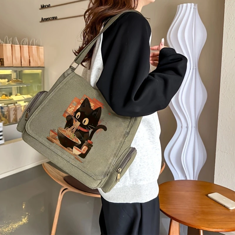Casual Men's Bag Shoulder Bag Crossbody Bag Messenger Bag Canvas Cat Print Large Capacity Laptop Bag