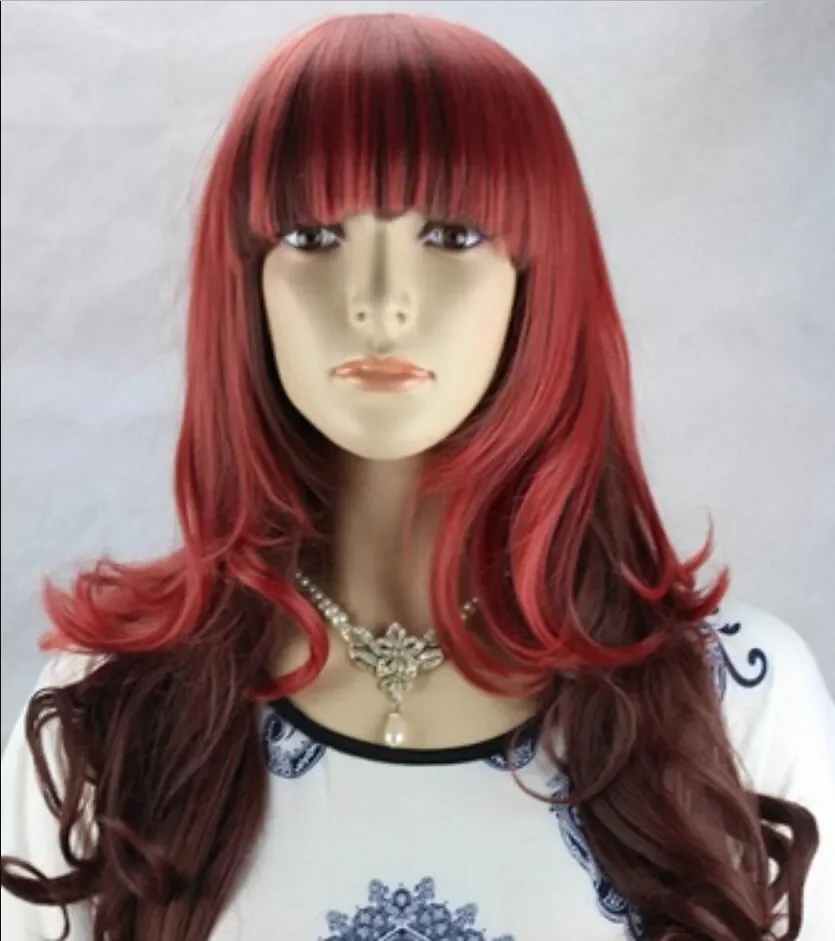 

WIG Fashion Red Long Wavy Curly Anime party Cosplay Wig Full Wigs