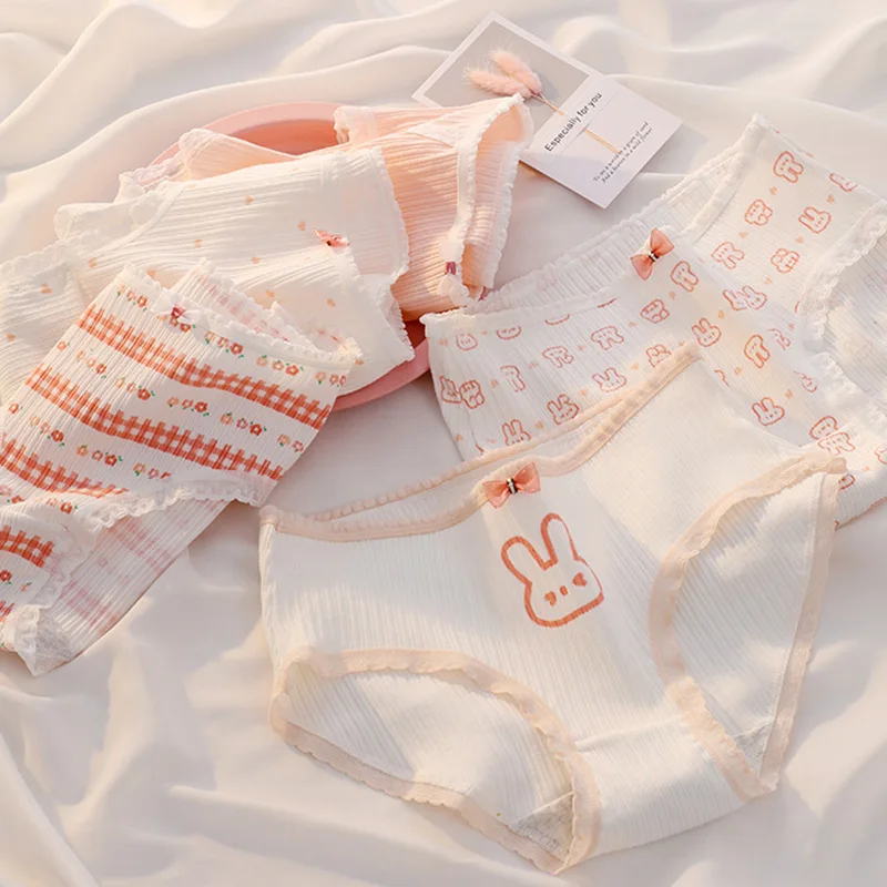 

2022 Autumn Briefs 6Pcs/Set Rabbit Underwear Girl Pink High-quality Cotton Panties Cartoon Briefs Breathable Underpanty