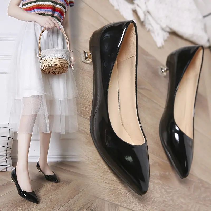 Simple Comfort Low-heeled Pumps Womens 3CM Pointed Cat Heel Pink High Heels Stiletto Bridesmaid Wedding Shoes Career Work Shoes 2