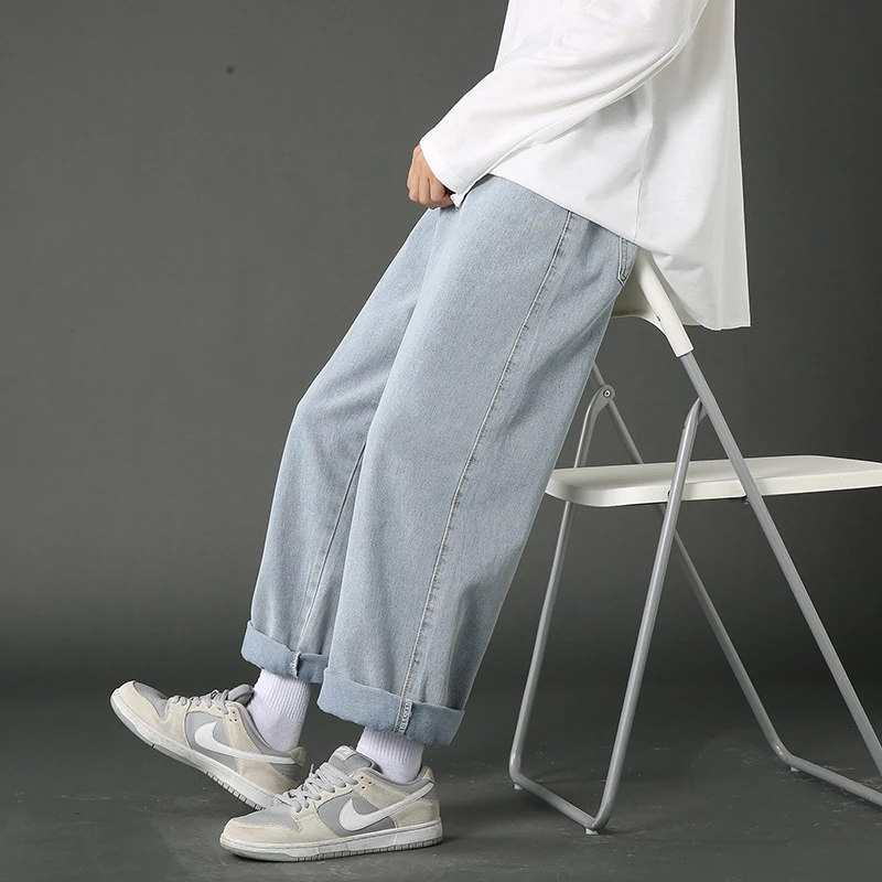 

Youth Men Jeans Straight Loose Wide-leg Basketball Skateboard Jogging Pants Trend Street Dance Brand Denim Trousers Male