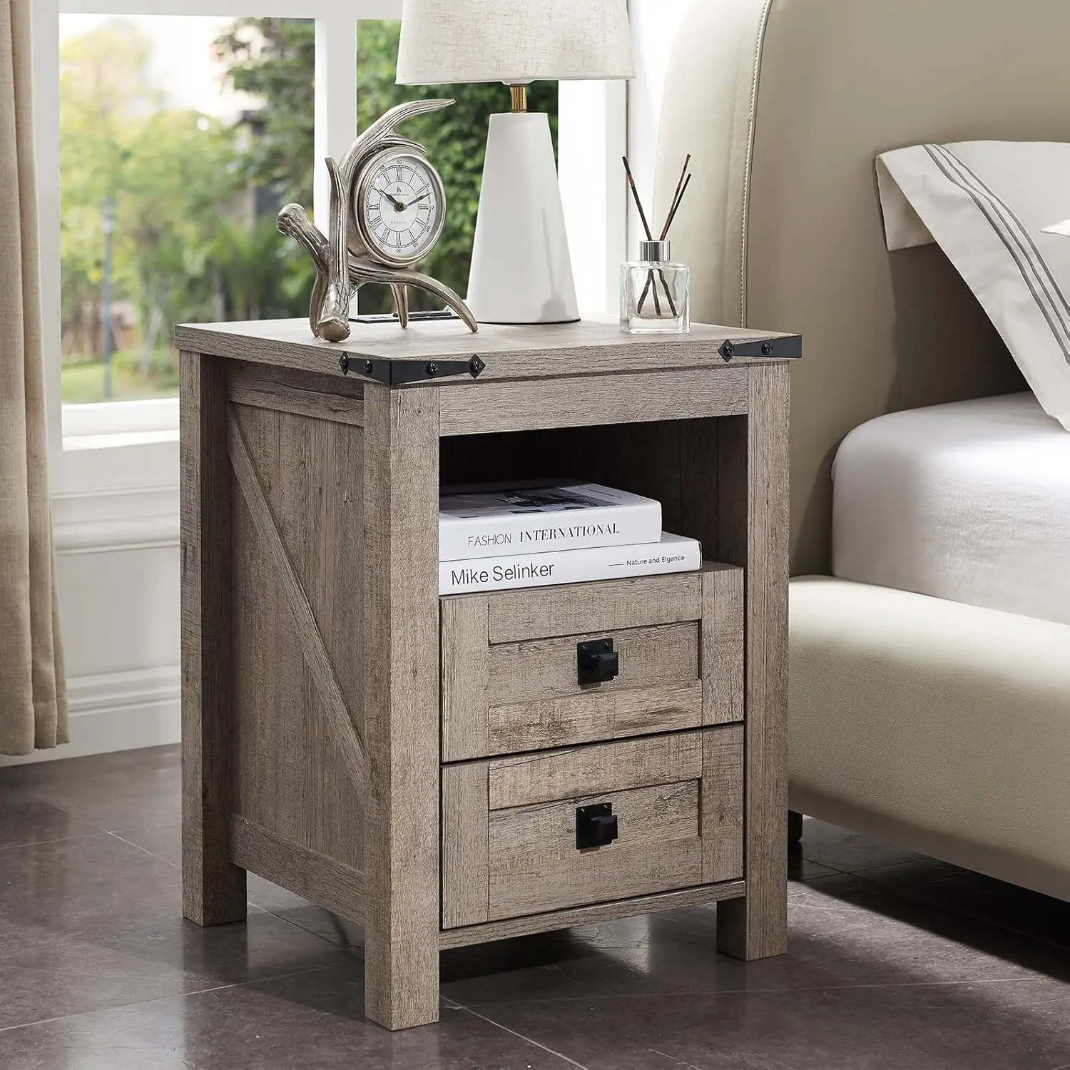 Nightstand Charging Station, End Table, Side Table with 2 Drawers Storage Cabinet for Bedroom, Living Room