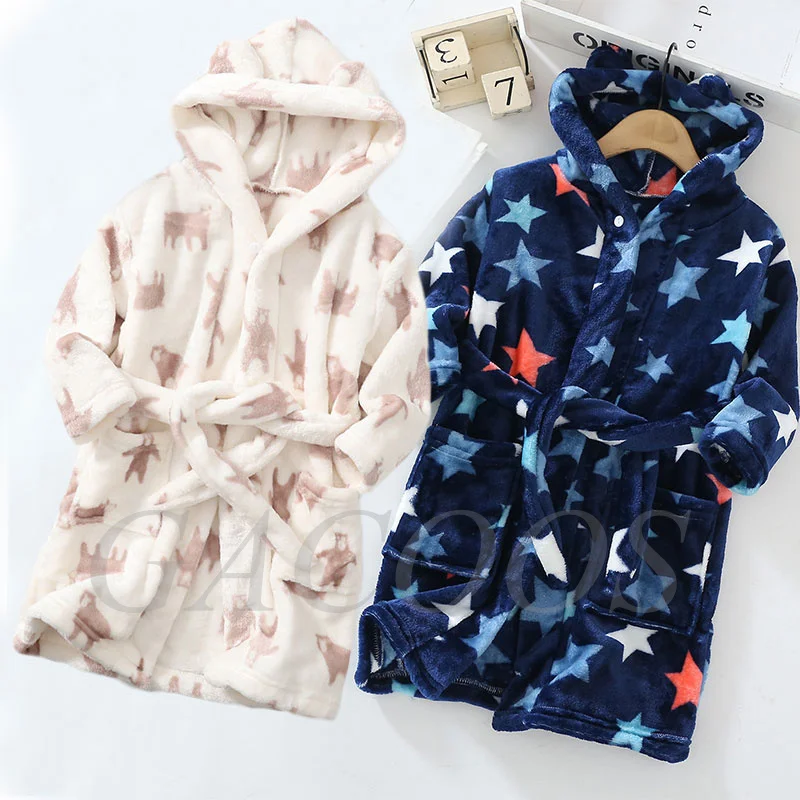 Child Bathrobe Kids Robe Long Sleeve Hooded Children Bathrobe Cartoon Bear Panda Deer Spring Autumn Boy Girl