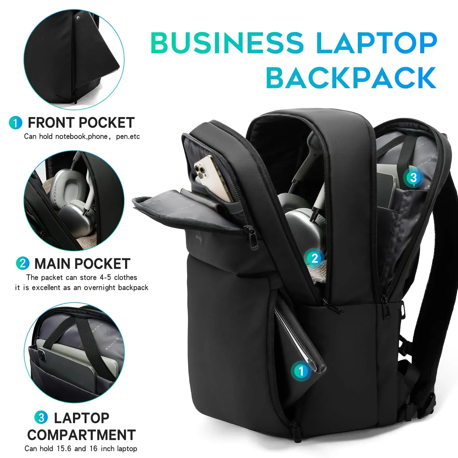 Bange Mochilas De Viaje, Mochila De Mano Para Computadora La Negro