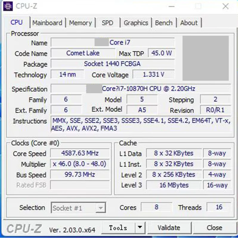 ERYING ̹ PC , º CPU ŰƮ, i7 10870H i7-10870H SRK3Y (ES ), 2.2GHz, 8 ھ, 16  κ
