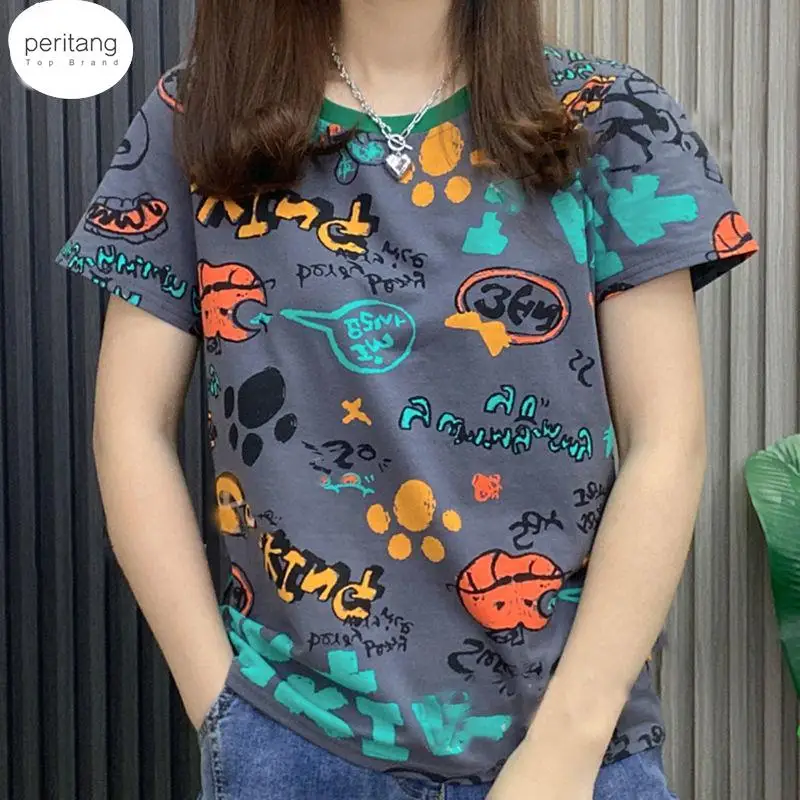 

Cotton T-shirt 2024 Summer New Short-sleeved Printed Letters Round Neck Stitching Small Shirt Top Ins Women's Clothing y2k
