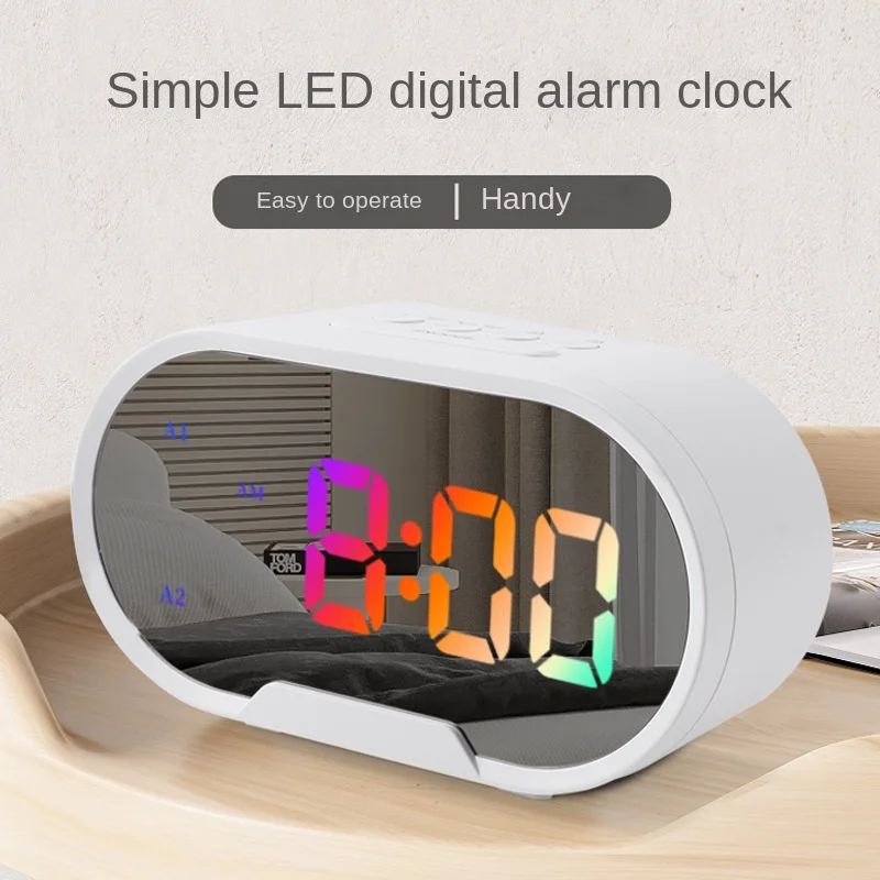 

Цветной большой цифровой светодиодный зеркальный экран Настольная прикроватная настольная современная простая стильная электронная цифровая детская будильник