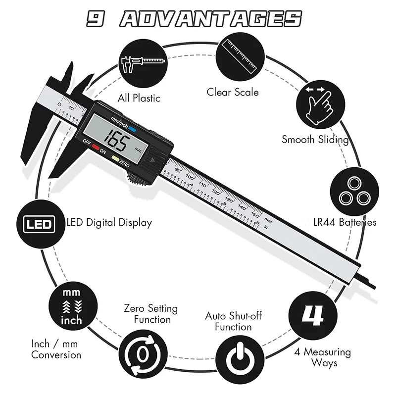 Electronic Digital Caliper Carbon Fiber Vernier Gauge and Micrometer Measuring Tool
