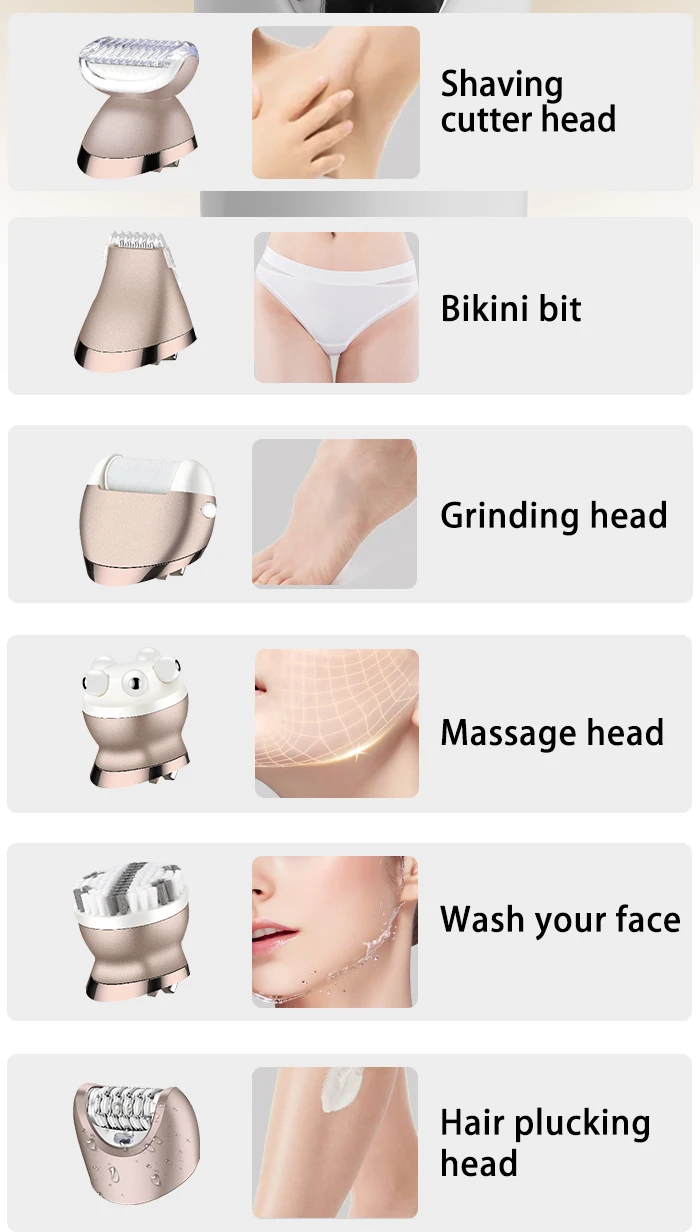 maquina de depilación eléctrica impermeable masaje lavado cara lijadora de pies depiladora afeitadora 6 en 1 recortadora de pelo corporal para mujeres &raquo; maquina de depilación electrica