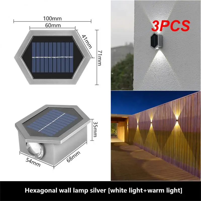 

3PCS Solar Wall Lamp Outdoor Warm Light Waterproof Up And Down Luminous Lighting Balcony Yard Garden Decoration Lights Exterior