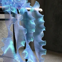 1 Yard Blue Lace Fabric Pleated Mermaid Effect Laser Neon Luster For Women Dress 15CM Wide 5