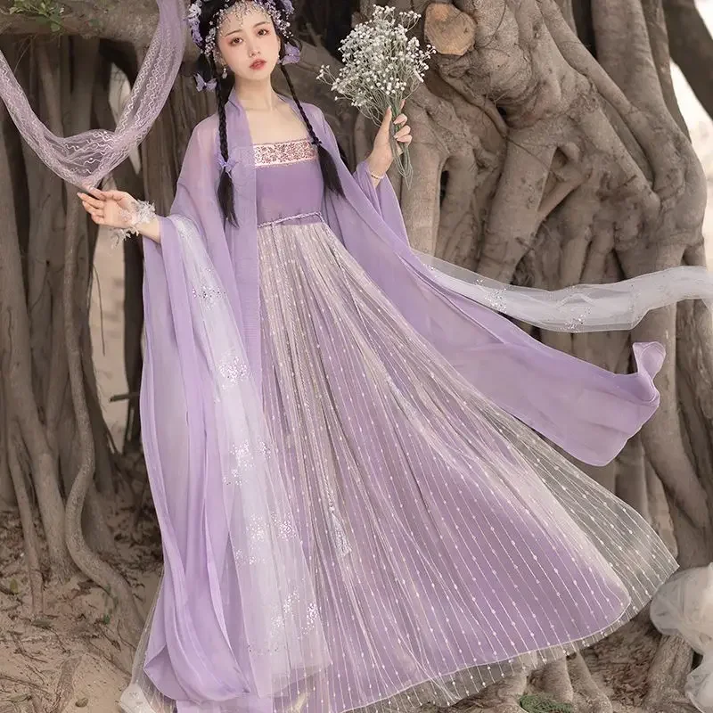 

Chinese Hanfu Dress Women Carnival Cosplay Costume Party Outfit Ancient Traditional Vintage Purple&Beige Hanfu Dress Plus Size