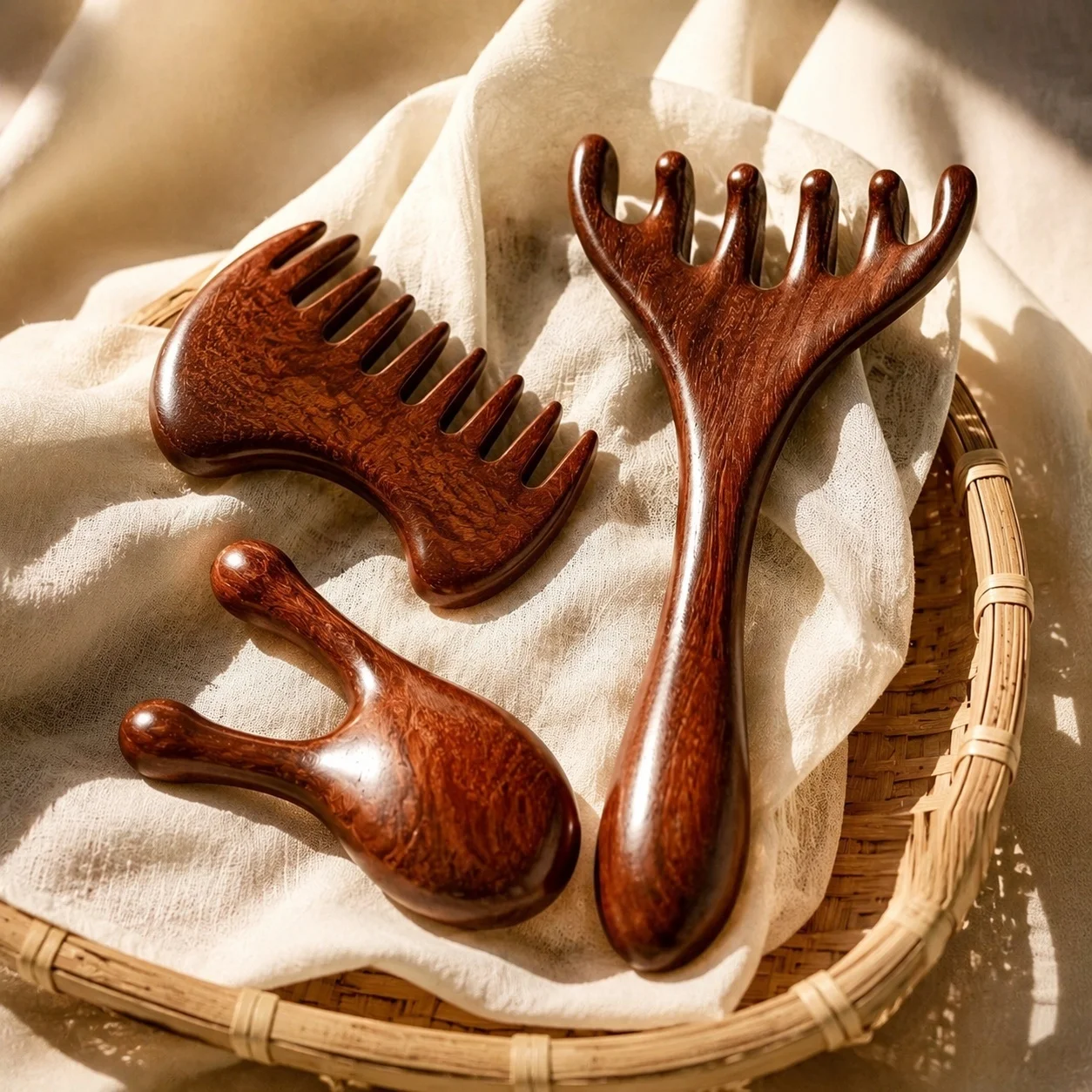 Natural Sandalwood Massage Comb Set Anti-Static Scalp Meridian Massager Acupoint Guasha Tool for Head Neck Relaxation Hair Care 1