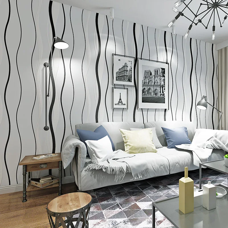 

beibehang Wallpaper High-End Luxury wall paper Simple Waves Stripes papel de parede 3D Embossed Textured Flocking Wall paper