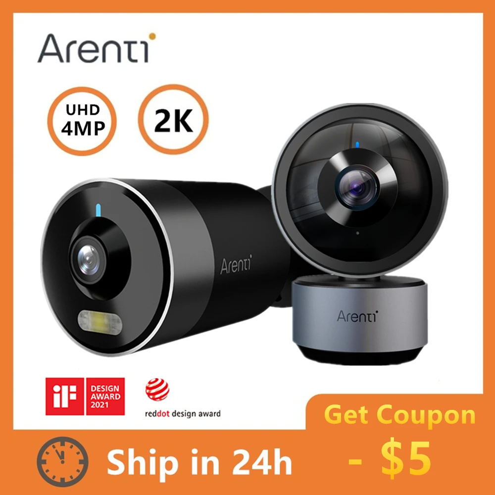 Arenti 4MP Wi-Fi Outdoor Camera + UHD 2K Indoor Surveillance Camera Full Color Night Vision Motion Detection Security Camera