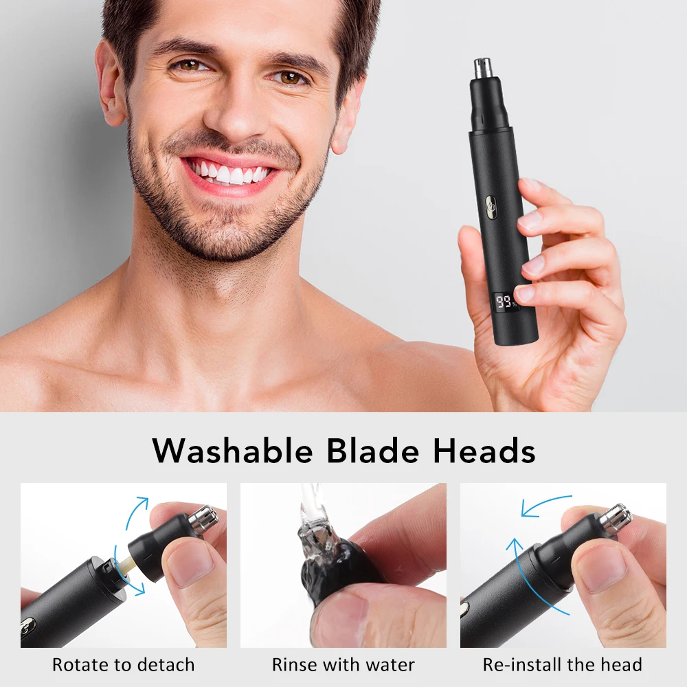 Electric Nose Hair Trimmer for Man Women Digital Display 360° Roating Machine No