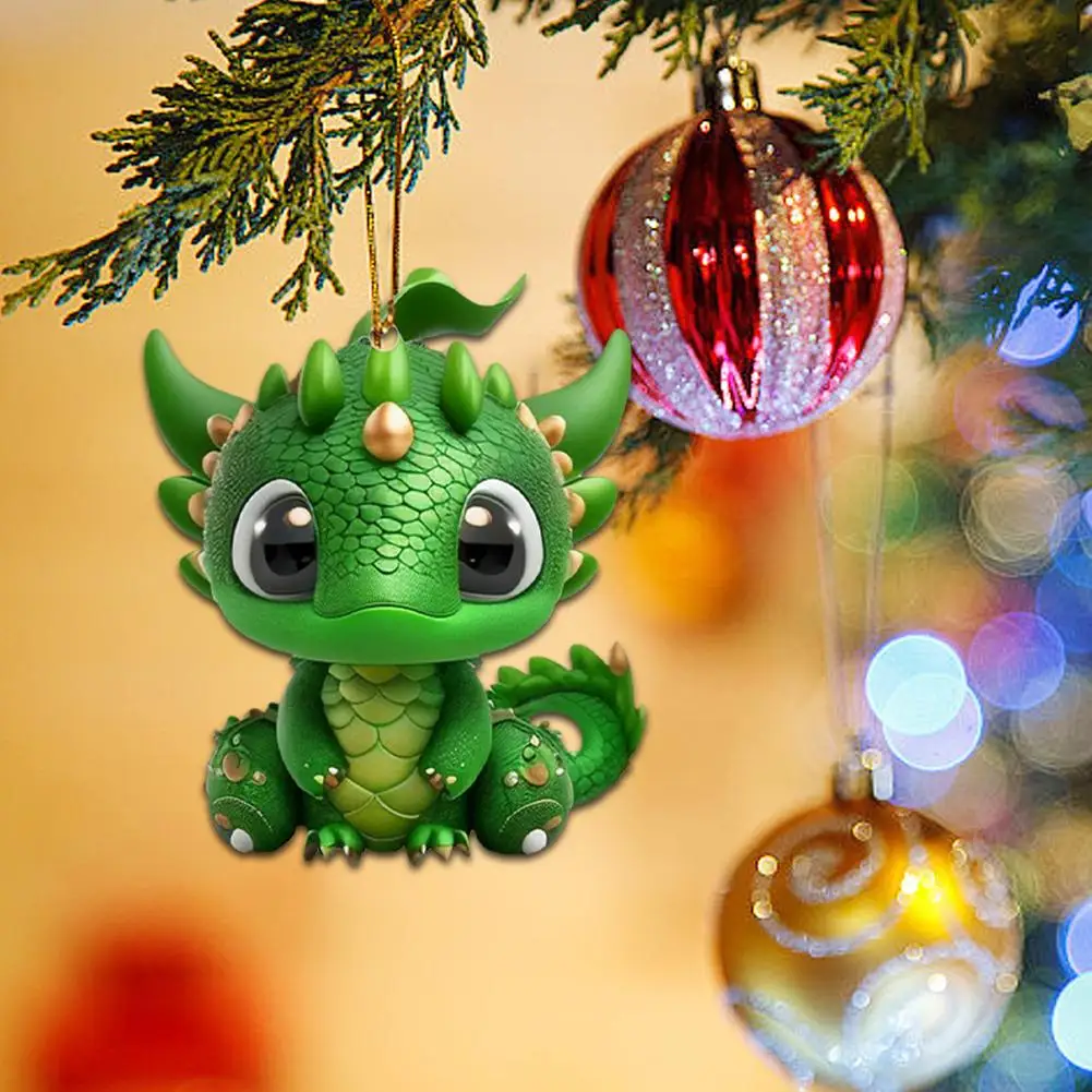 Acrylic Christmas Cute Green Dragon Ornaments Holiday Decoration Xmas Pendants Car Indoor Hanging Home Decor Navidad Gifts 2024