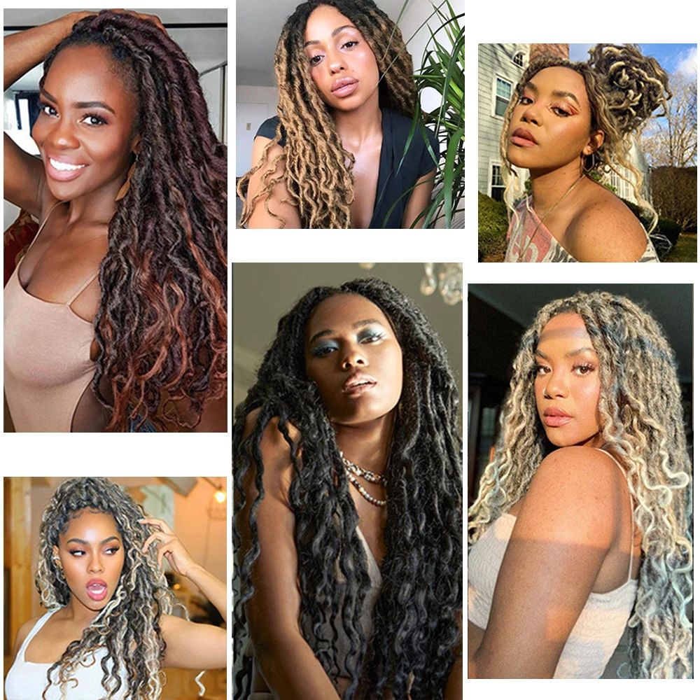 SOKU Goddess Locs Crochet Hair Wavy Faux Locs with Curly Ends Synthetic Braiding Hair Extension for Women Lightweight Dreadlocks 6