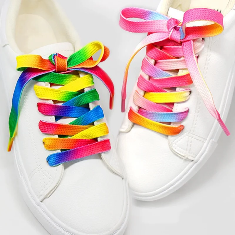 1Pair Colorful Silk Shoe Laces Flat Candy Gradient Shoelaces For Sneakers Summer Canvas Shoes Laces Rainbow Shoelace Strings image_0
