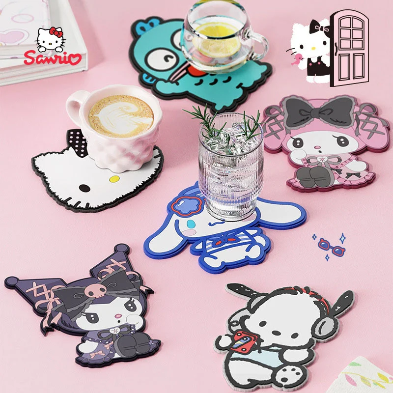 

Kawaii Sanrio Pochacco Cinnamoroll Hello Kitty Cartoon The New Desktop Heat Insulation Coasters Anti-Slip Animation Peripherals