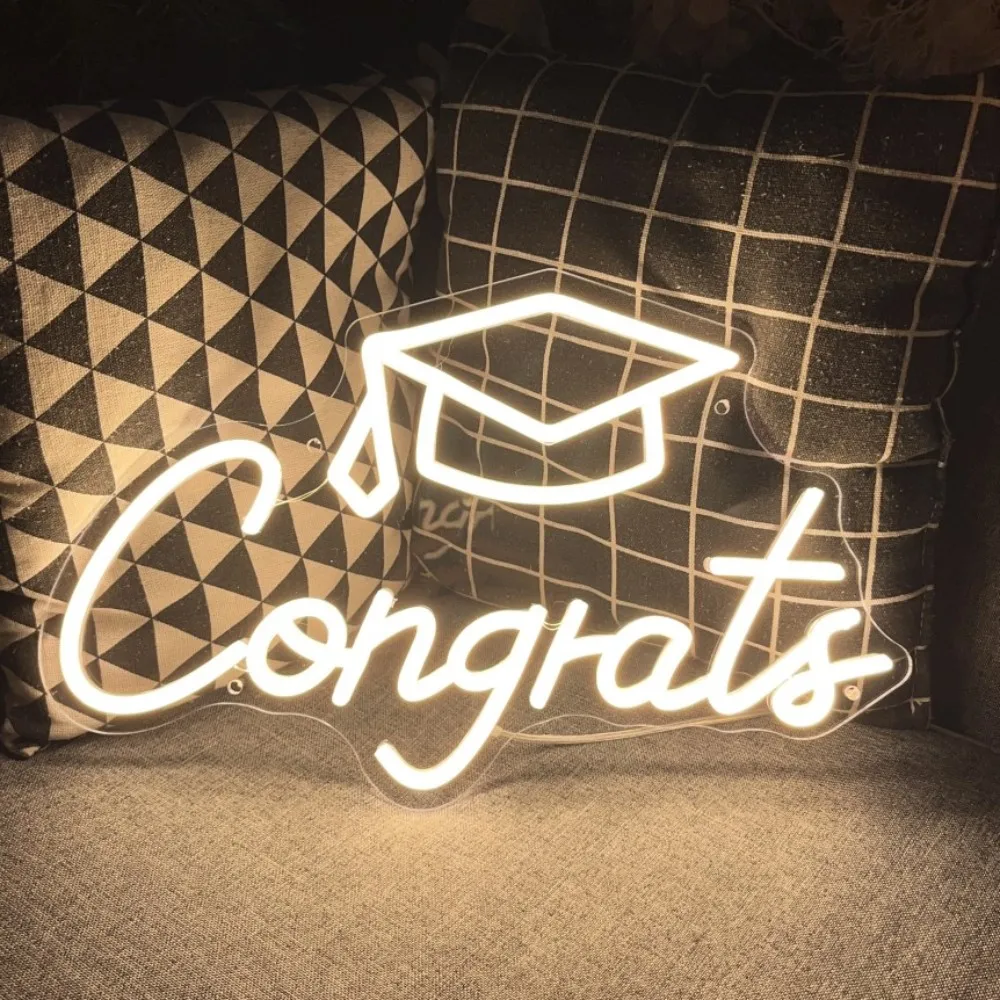 Congrates Led Neon Sign Graduation Neon Lights Sign Wall Hanging Neon Lamps Room Decor Ceremony Party Bar Decoration