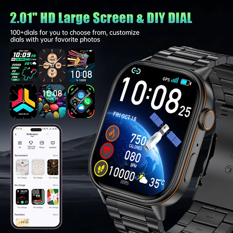 GPS Motion Smart Watch Men BT Call AI Voice Compass Outdoor Sports Fitness Tracker Wristwatch Health Monitoring Women Smartwatch