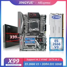 JINGYUE-Kit de placa base X99 con CPU Xeon E5 2666 V3, conjunto de procesador LGA 2011, 32G(2x16), memoria RAM DDR4 ECC M.2 NVME TITANIUM-D4