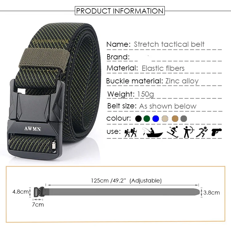 2022 Stretch Tactical Belts For Men Anti-Rust Metal Quick Release Buckle Outdoor Work Sports Belt 1200D Real Nylon Jeans Belt