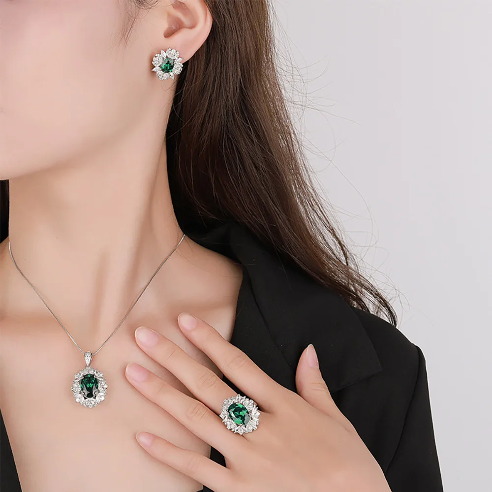Conjunto de Jóias Esmeralda Vintage para Mulheres, Colar, Pingente, Anel,  Brincos, Pedras Preciosas, Diamante de Laboratório, Presente de Aniversário  - AliExpress, image size:1000x1000