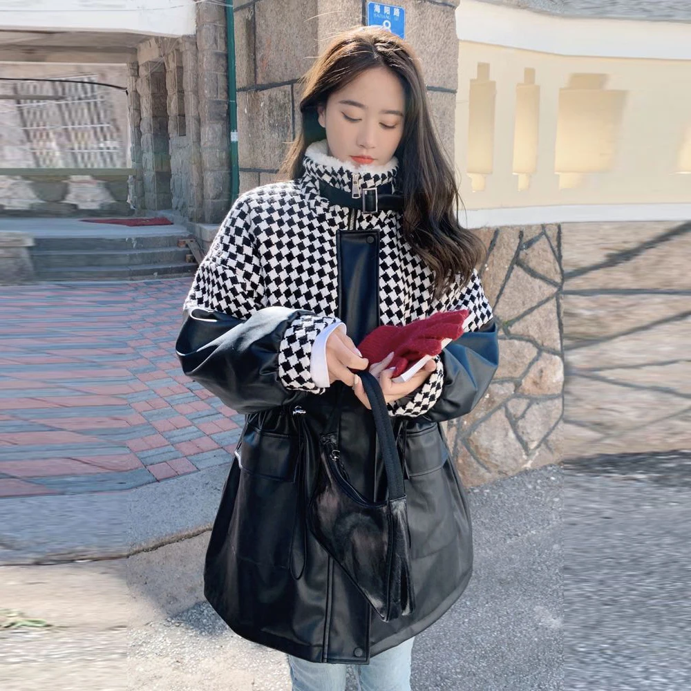 

Женская куртка из ПУ кожи, с отложным воротником, на молнии