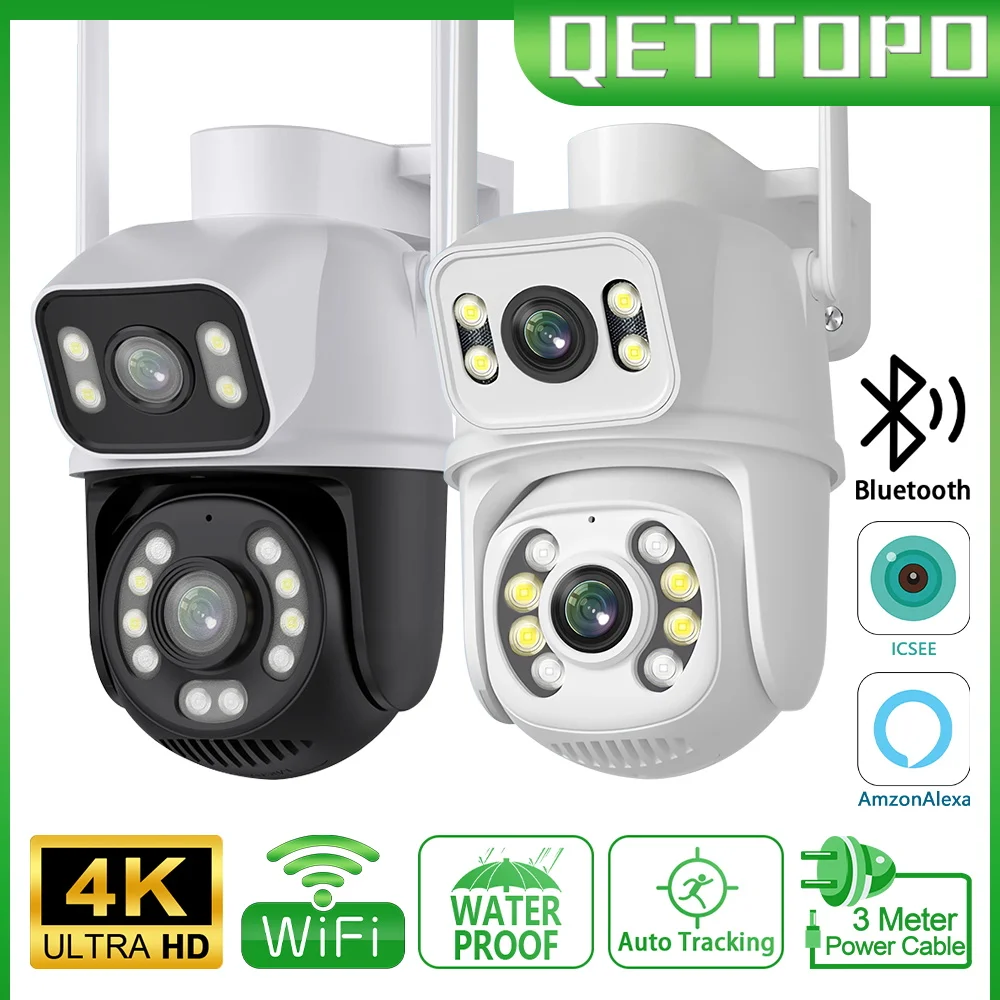 

Qettopo 4K 8MP Dual Lens Wifi PTZ Camera Outdoor 4MP Dual Screen Ai Human Auto Tracking Video Surveillance Camera iCsee