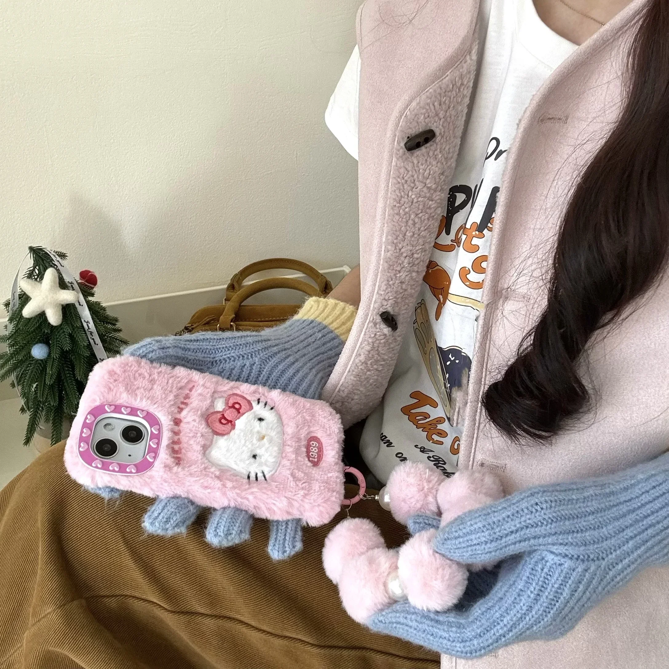 Winter warm Hello Kitty phone case for iPhone 13