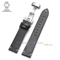 Elegant Black & Brown Leather Watchband with Stainless Steel Butterfly Clasp - Rose Gold Buckle (Black)