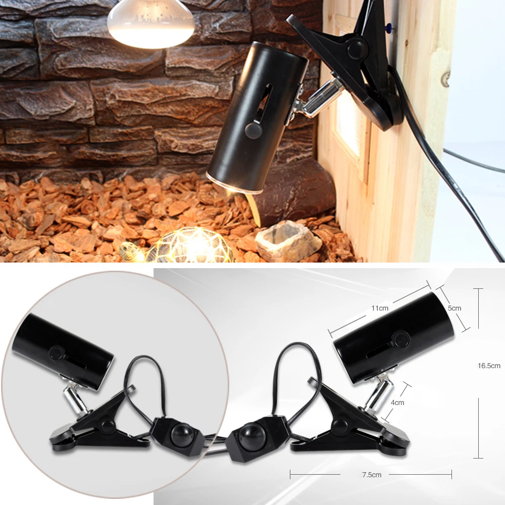 

Behogar Reptile Heat Lamp Ceramic Infrared UVA UVB Emitter Heater Holder Clip Stand without Bulb US to EU Charger Adapter