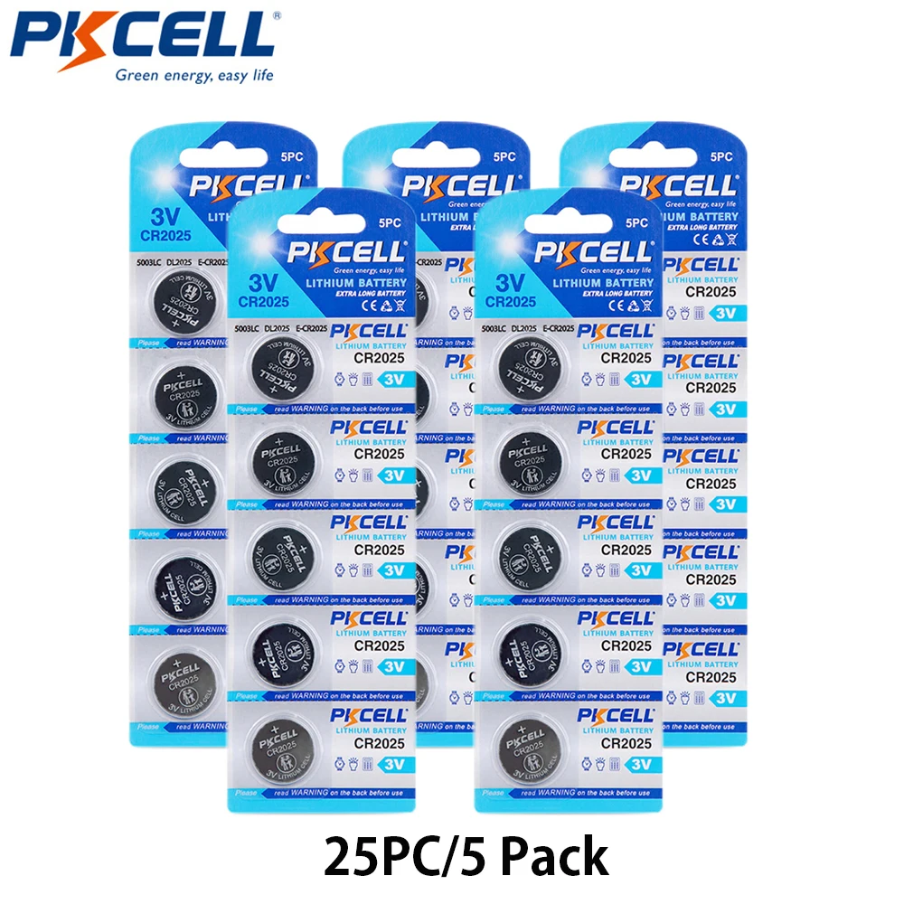 20pcs PKCELL 2025 3v button battery CR2025 DL2025 ECR2025 LM2025 KCR2025  BR2025 pila battery 3 v lithium batteries cell coins