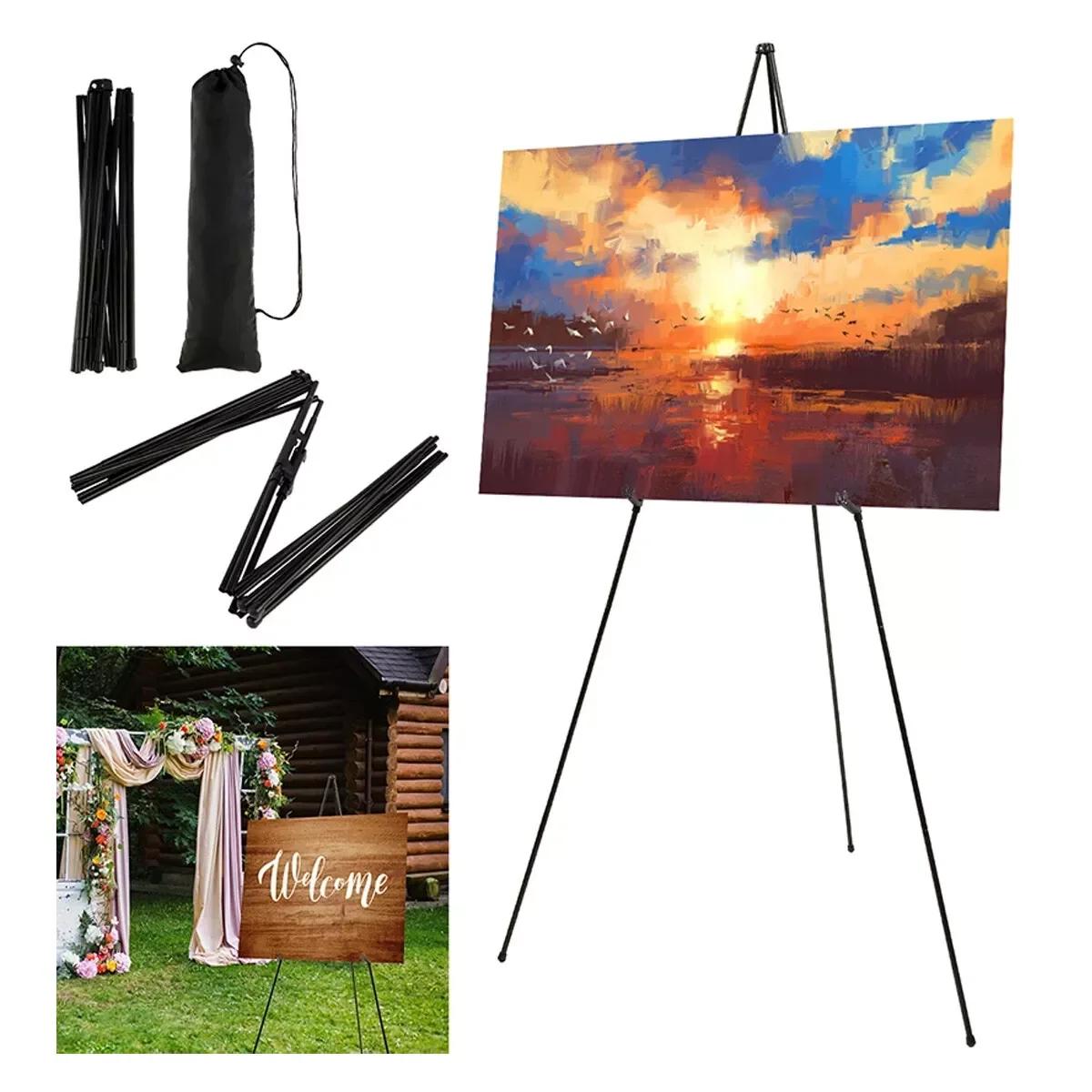 Wedding Sign Poster Stand 160 cm Portable Artist Easel Metal Retractable Adjustable For Halloween Christmas Gift