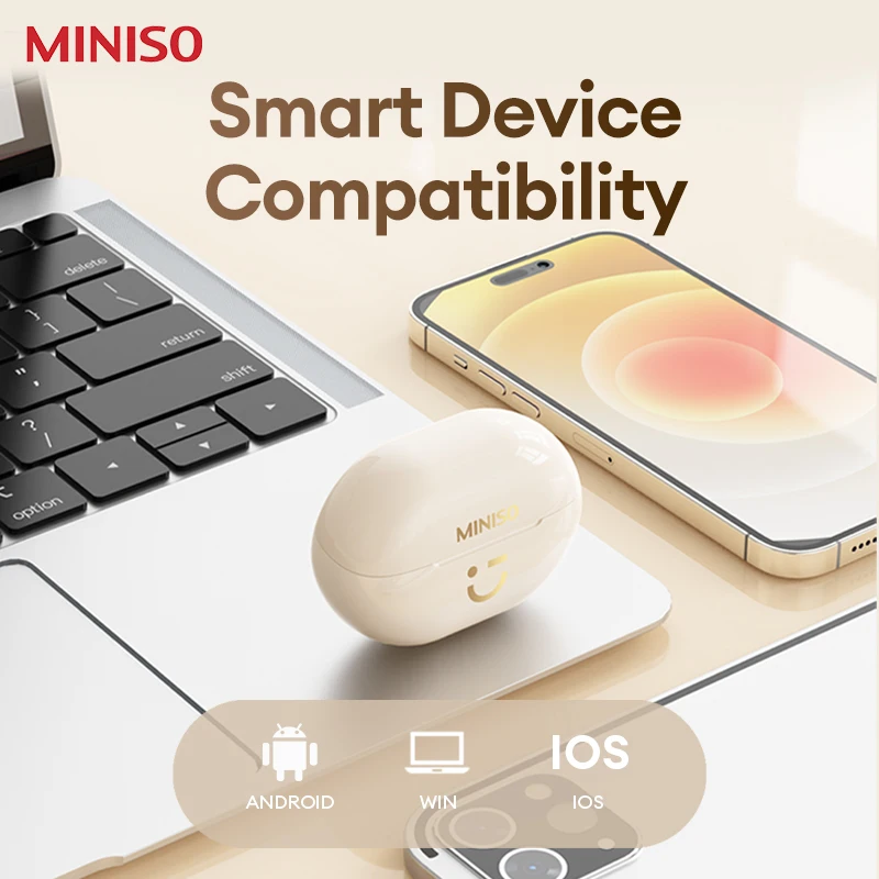 선택 Miniso M10 TWS 무선 이어폰, 블루투스 5.0 소음 감소 헤드셋, 음악 HiFi 사운드 스테레오 헤드폰, 터치 컨트롤