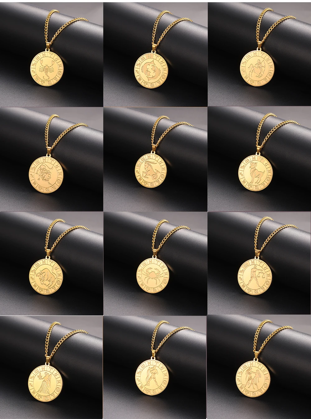 Mode 12-Sternbilder Anhänger Halskette Für Frauen Männer Edelstahl Sternzeichen Halsketten Vintage Amulett Schmuck Großhandel – Detail 1