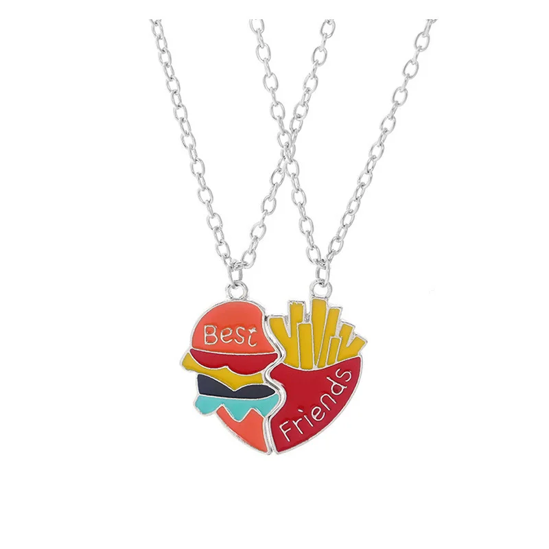 2 Stück Hamburger Pommes Beste Freundin Anhänger Halskette Einstellbare Miniatur Simulation Herzförmige Männer Frauen Paar Choke Schmuck
