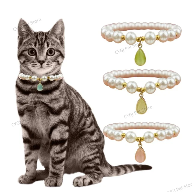 Pet Collar Drop Highlight Imitation Pearl Cat Small Dog Neck Ring Pendant Cat Collars Pearl Cat Necklace Ошейник Для Собак
