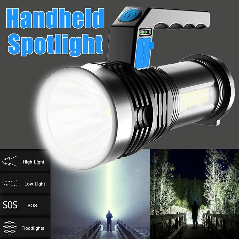 Flashlight USB Recharge LED Light COB Side Light Outdoor Portable Lamp 4 Brightness Levels Waterproof Rechargeable Torches