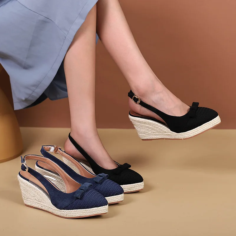 

Сандалии женские на платформе, открытый каблук, без застежки, лоферы, танкетка, эспадрильи, заостренный носок, большие размеры, лето