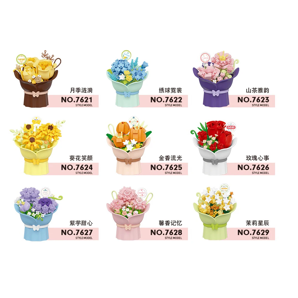 Mini Flower Pot Building Blocks - Colorful Floral Bouquet Educational Toy Set for Kids - Perfect Mother's Day Gift
