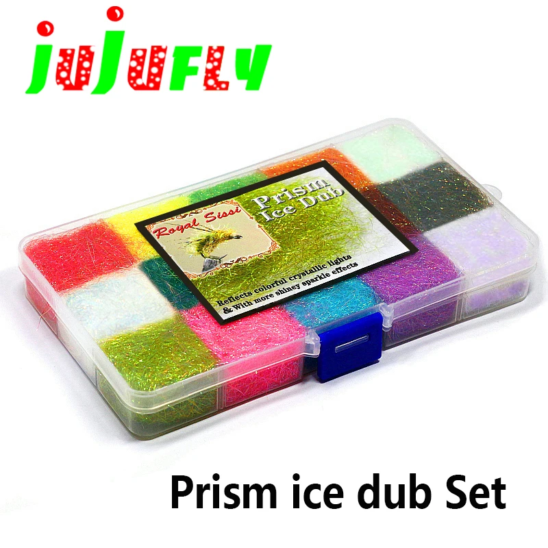 

Hot 15colors assorted fly tying prism ice dub dispenser soft thin krystal ice dubbing pearlescent sparkle fiber tying materials