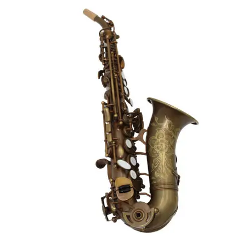 

Professional Music Germany style curved soprano saxophone unlacquered patina