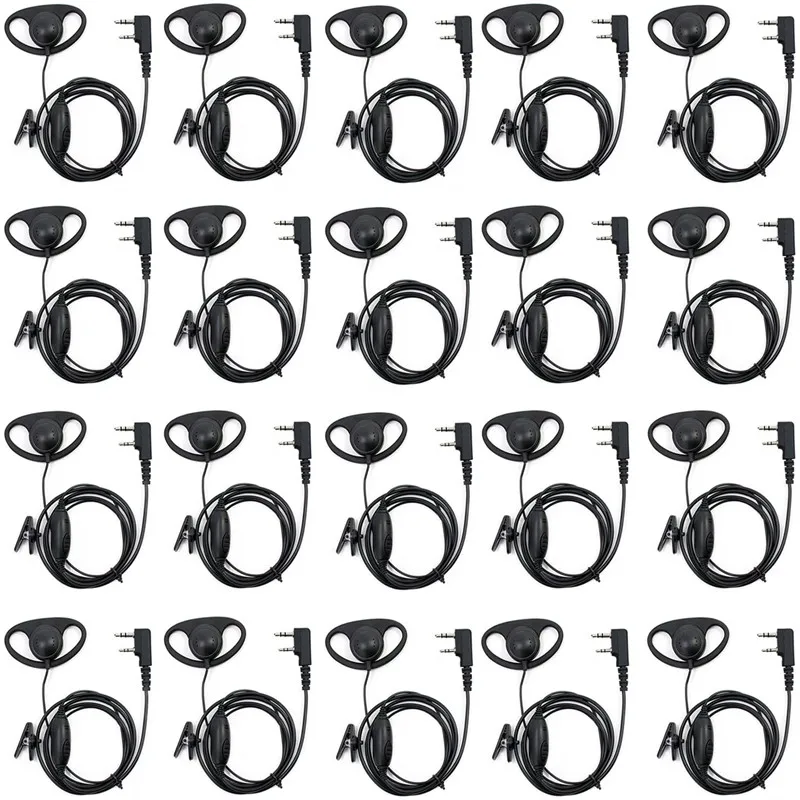 20 Pack lot D Ring Security Clip-Ear 2 Pin Earpiece Headset for Retevis Kenwood PUXING BF UV5R UV82 888S H777 Radio with PTT MIC 5pcs 2 pin ear bar earpiece with mic ptt walkie talkie headset for kenwood baofeng uv5r uv82 uv9r retevis for tyt two way radio