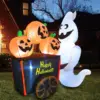6 FT Halloween Inflatable Ghost Pushing Pumpkin Cart with Build-in LEDs Blow Up Inflatables for Halloween Party Yard Outdoor Toy 1