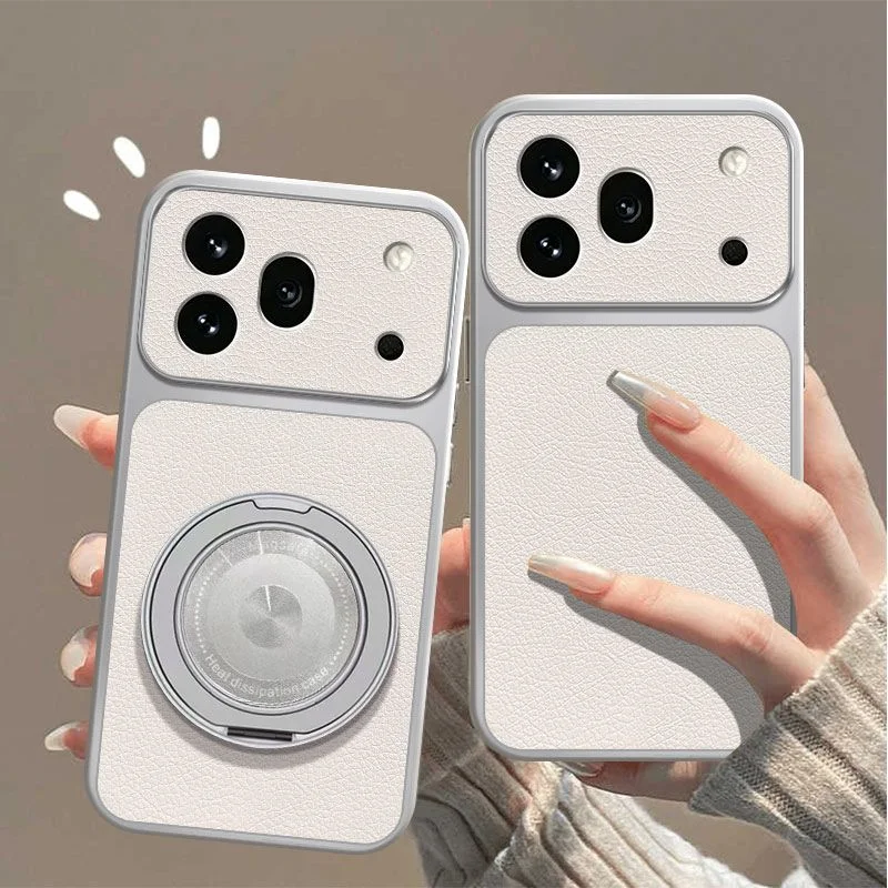 Vegan Leather Magnetic Protective Case with Ring Stand