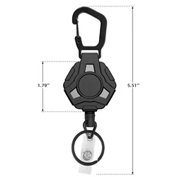 Retractable Anti - Lost Keychain Badge Holder with Metal Lanyard and Recoil Mechanism (Black 1pcs)